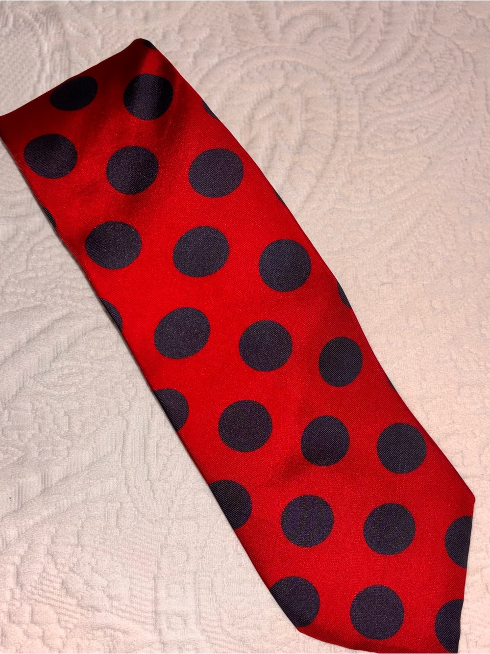 Vintage Bert Pulitzer Red with navy blue polka dot silk tie made USA